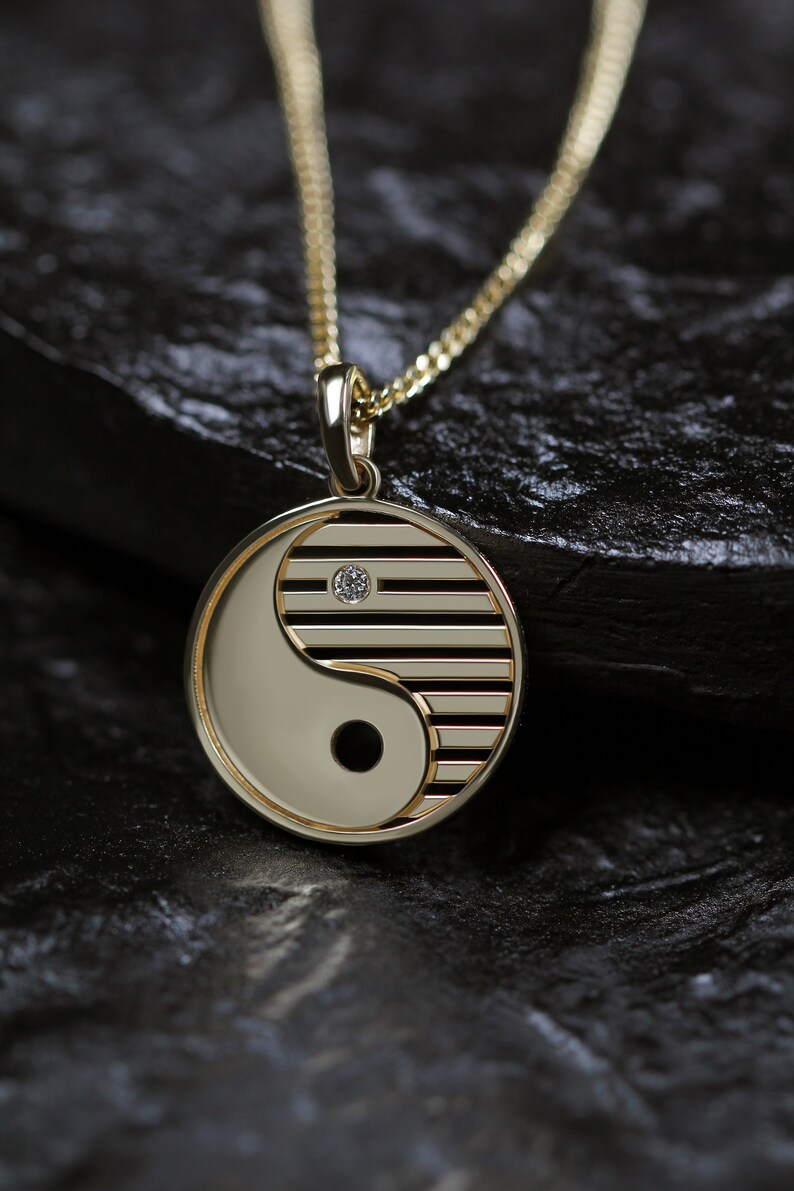 Gold Yin and Yang Pendant 14 Karat Solid Gold With Optional Gold Chains Diamond Pendant Yin Yang