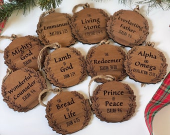 Names of Jesus Wood Christmas Ornament Set of 10