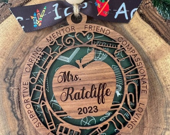Personalized Teacher Holiday Christmas Wood Personalized Custom Ornament