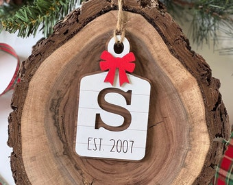 Shiplap Initial Wood Holiday Christmas Personalized Custom Ornament