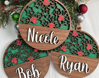 Holiday Christmas Wreath Wood Personalized Custom Ornament