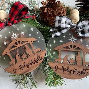 O Holy Night Manger Christmas Wood Custom Ornament