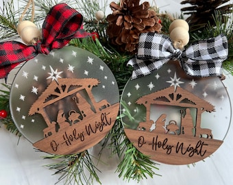 O Holy Night Manger Christmas Wood Custom Ornament