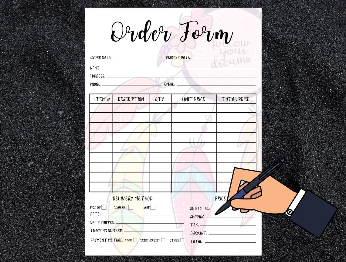 Order Form Template Printable Custom Order Form Order Form for Crafters