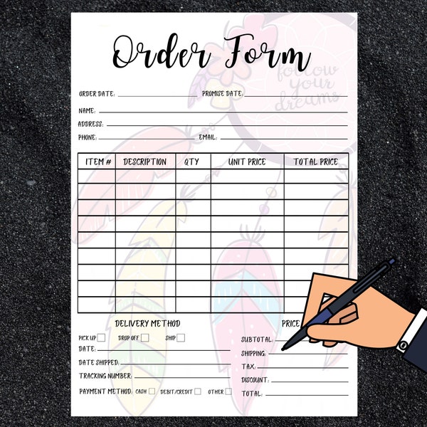 Order Form Template Printable | Custom Order Form | Order Form for Crafters | Order Form Template | Instant Digital Download | A4 Size.