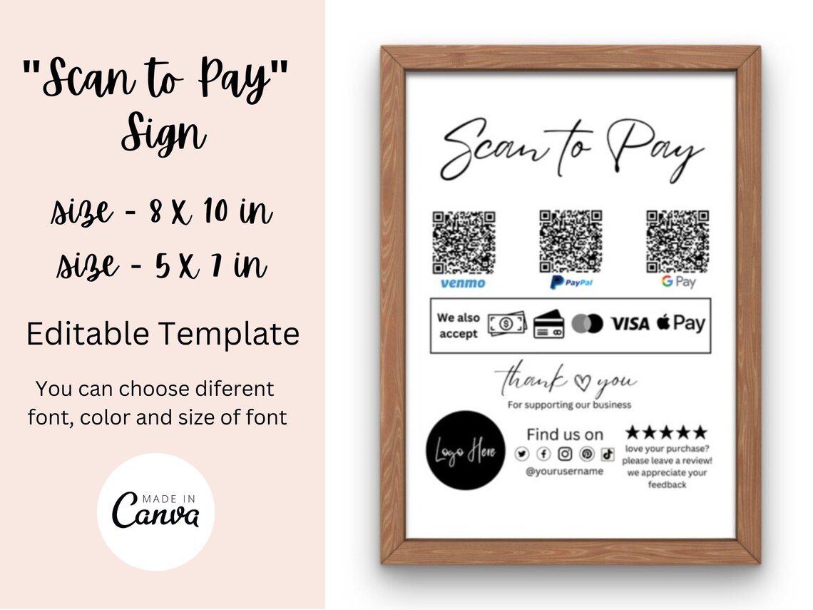 Scan to Pay Template Printable Editable Scan to Pay Sign - Etsy