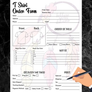 Tshirt Order Form Template Printable, Custom Shirt Order Form, Order Form for Crafters, Order Form Template, Instant Digital Download