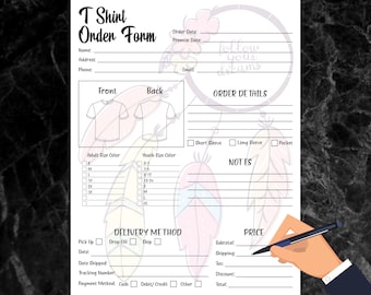 Plantilla de formulario de pedido de camiseta imprimible, formulario de pedido de camisa personalizado, formulario de pedido para artesanos, plantilla de formulario de pedido, descarga digital instantánea
