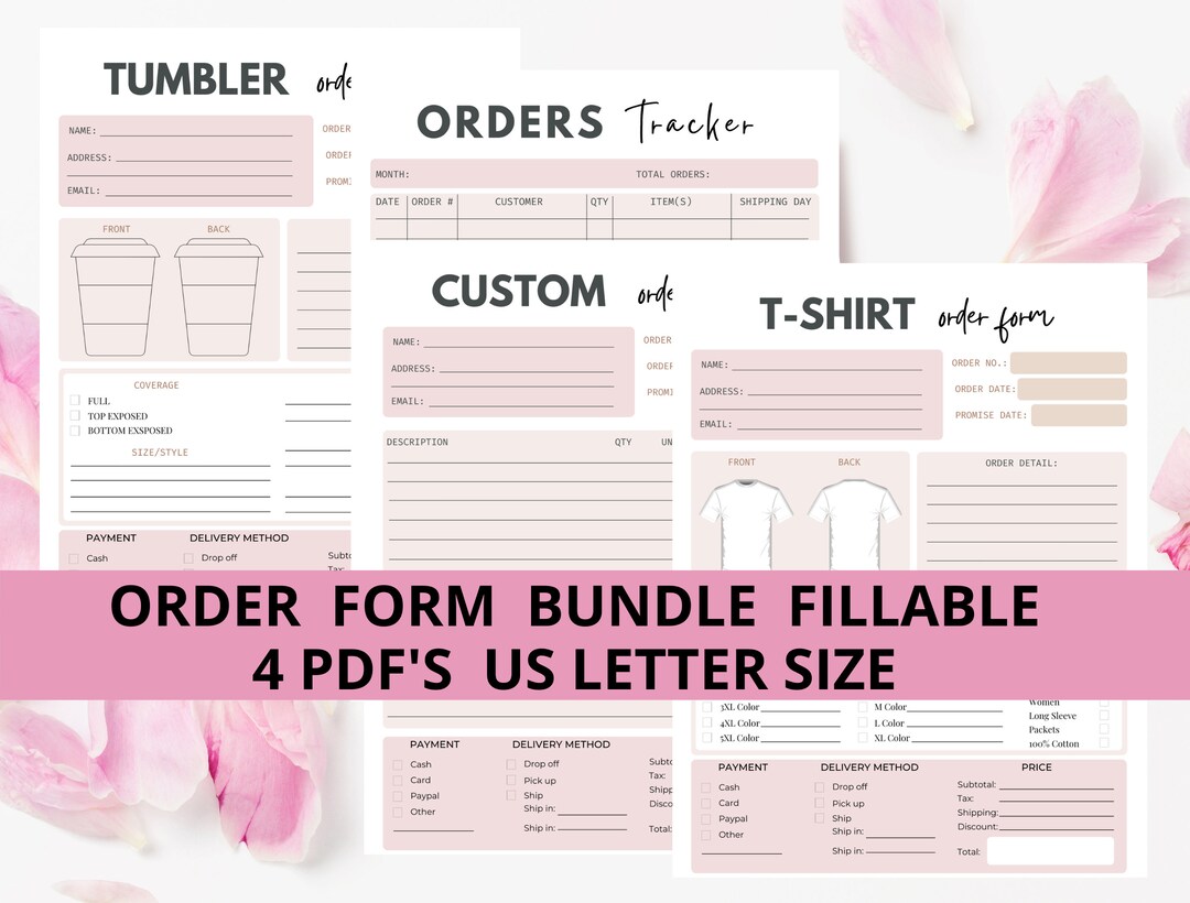 Fillable Order Form Bundle | Tshirt Order Form | Custom Order Form ...