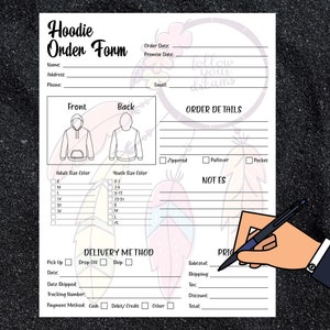 Hoodie Order Form Template Printable, Custom Hoodie Order Form, Order Form for Crafters, Order Form Template, Instant Digital Download