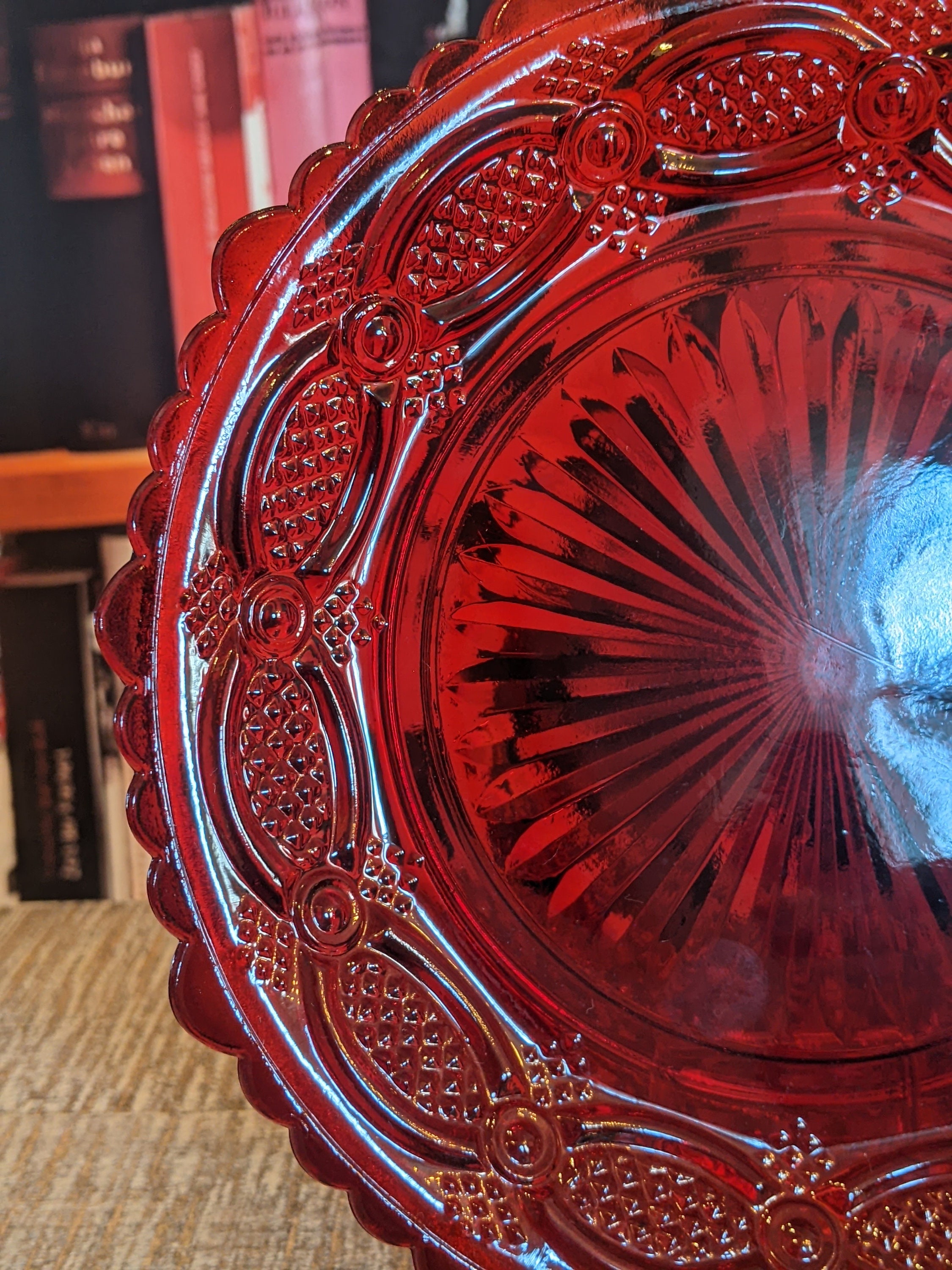 AVON Ruby Red CAPE COD Salad Plates Set of 2 Cut Red Glass Vintage