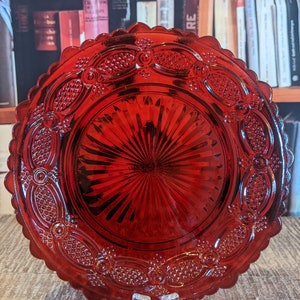 AVON Ruby Red CAPE COD Salad Plates Set of 2 Cut Red Glass Vintage Dishes 1980s