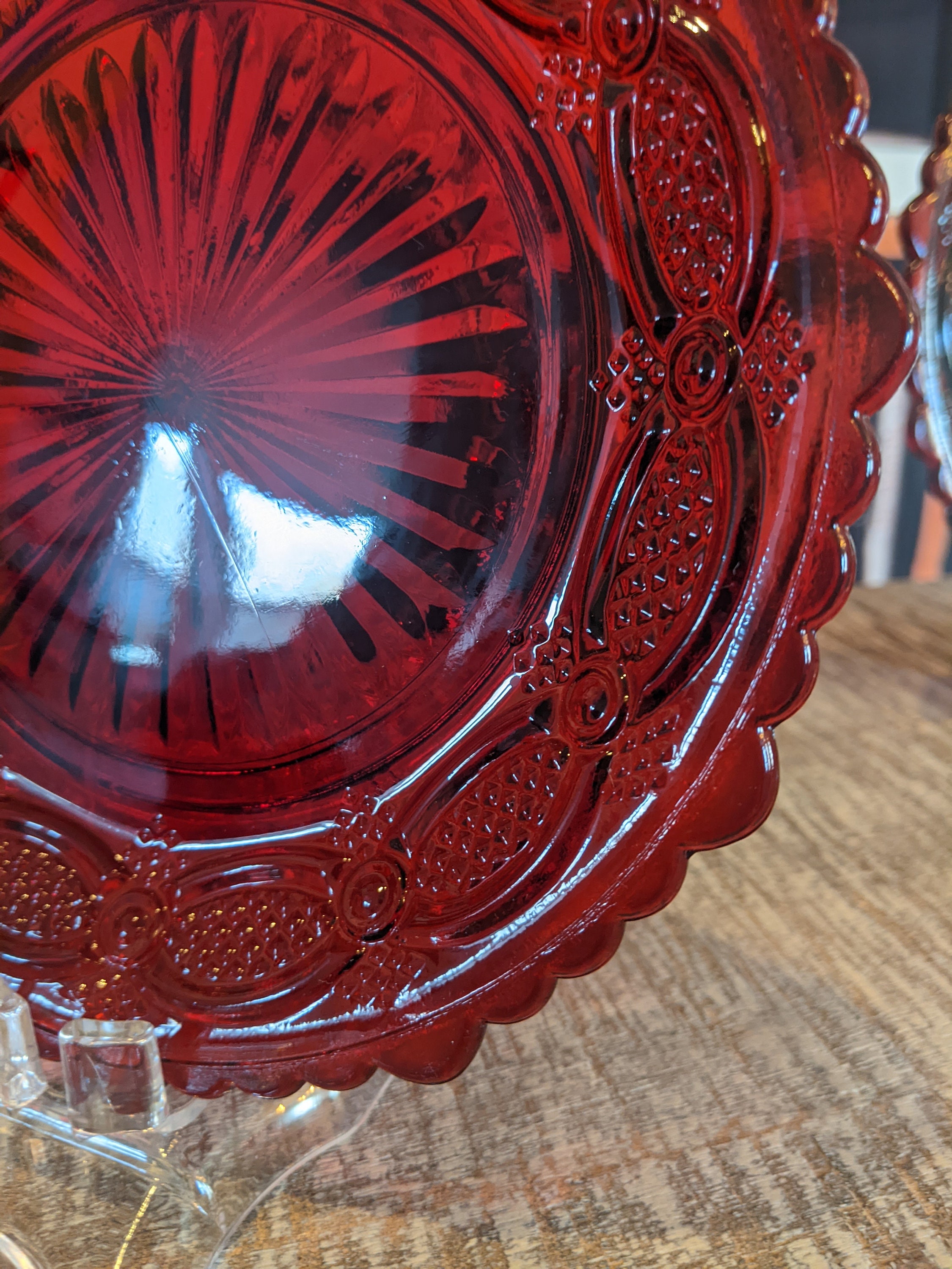 AVON Ruby Red CAPE COD Salad Plates Set of 2 Cut Red Glass Vintage