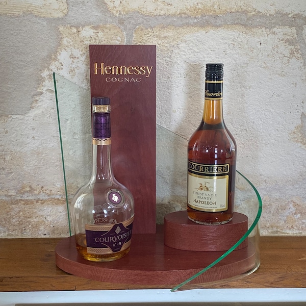 Rare Hennessy Cognac bottle display. Solid wood and Perspex. Fabulous piece of Cognac barware for display