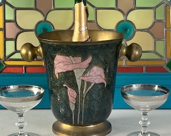 Secchiello per il ghiaccio Lily. Secchiello da champagne vintage francese in cloisonné.