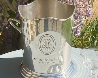 Louis Roederer Beatrice Champagne cooler to chill one standard bottle of champagne. EPNS over copper. Feaures engraving both sides.