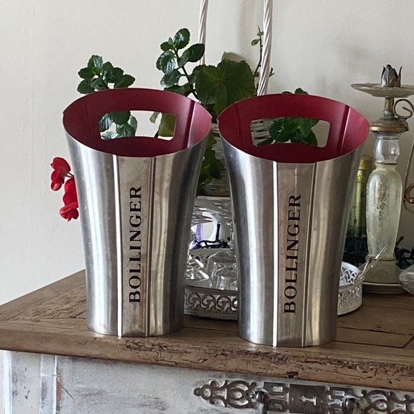 Bollinger pair of champagne buckets. Special edition registered model by Eric Berthes