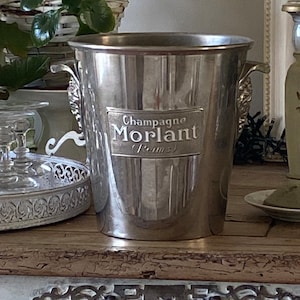 Vintage Morlant Champagne Bucket: Art Deco Chrome Cooler, Reims Enamel Plaque