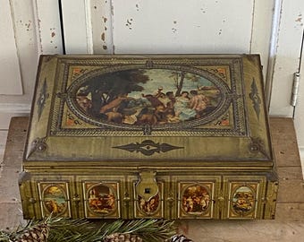 アンティークフレンチビスケット缶 - 素朴な収納ボックス2個セット