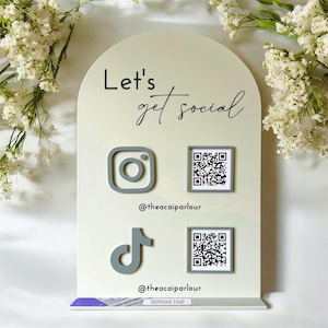 Custom A4 Acrylic Arch Double QR Code Sign – UV Printed | Modern Business Display | Social Media Sign