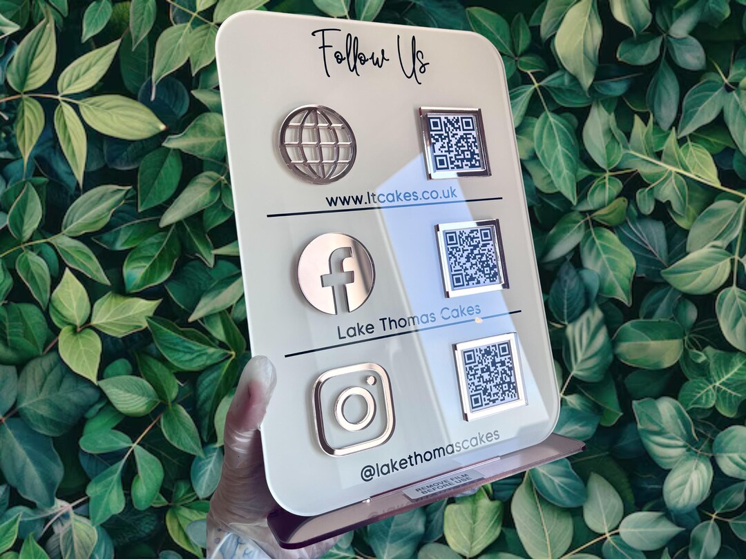 Personalised Acrylic A4 Triple QR Code Social Media Sign With Stand ...