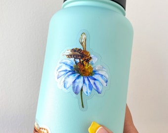 Daisy and the Bee Watercolor Transparent Sticker/laptop bottle planner vinyl decal journal bijou cellphone sticker beekeeper bee wedding