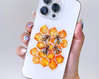 Honeycomb and the Bees Watercolor Transparent Sticker/laptop water hydro flask planner vinyl decal journal bijou phone rustic beekeeper