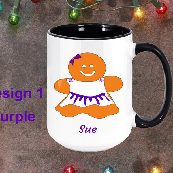 Customizable Gingerbread Mug For Woman, Chose from eight design colors and pick her favorite one, and chose what color her name should be.