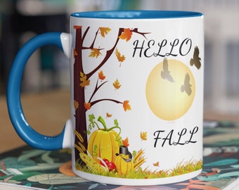 Hello Fall Coffee Mug, Autumn Blessings, Thanksgiving Gift