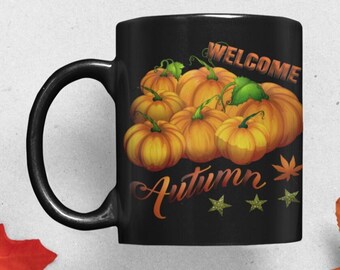 Welcome Autumn Mug, Pumpkin Fall Coffee Cup