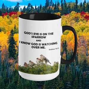 Geloofsmok, Gods oog is op de mus en God waakt over jou. wat een inspirerende citaatmok.