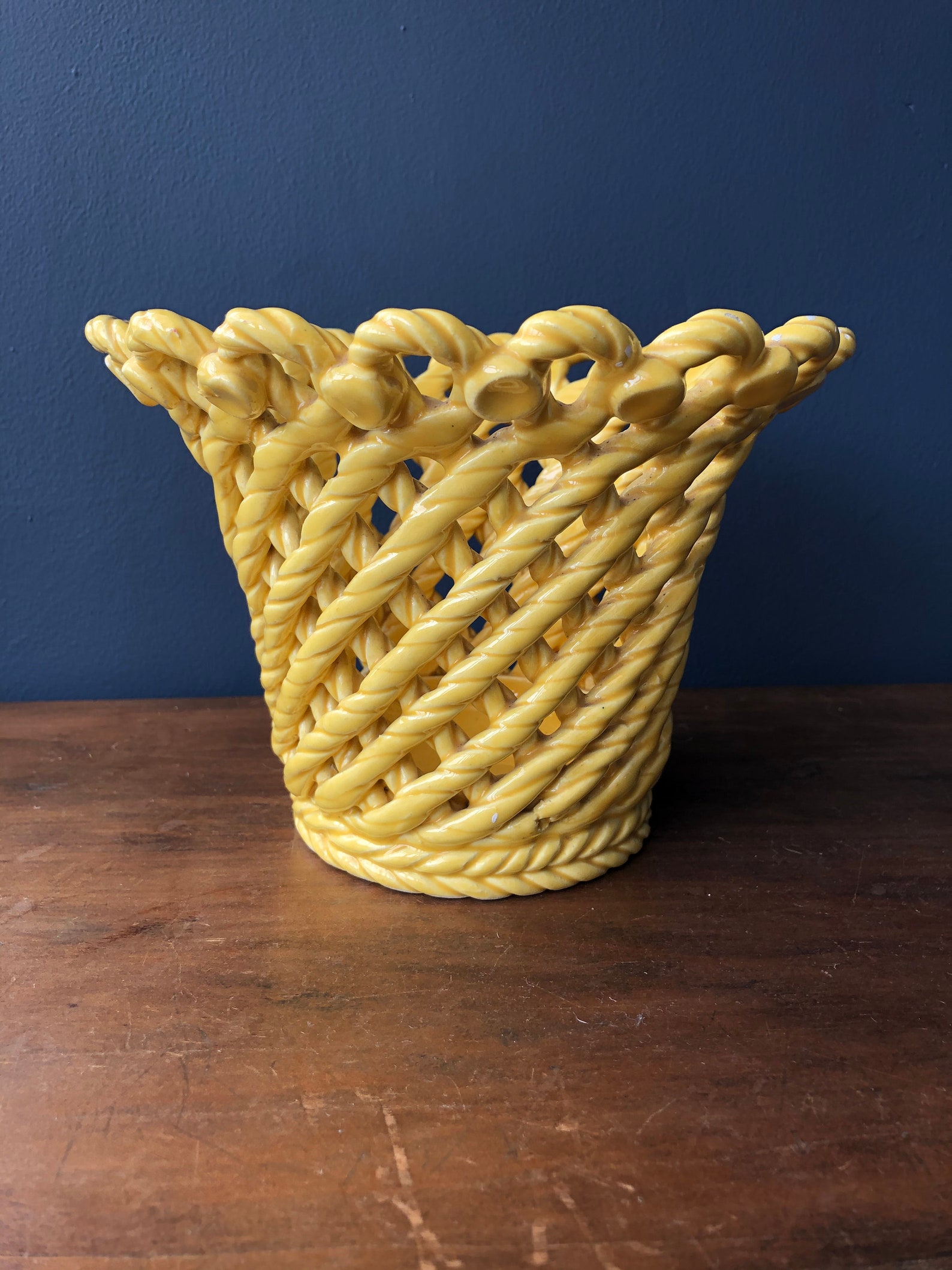 Vintage Spanish Ceramic Basket Planter Vase Etsy