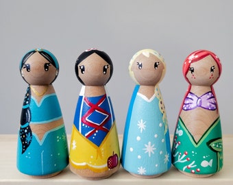 Princess Peg Dolls. Set Of 4. (3.5" Tall)