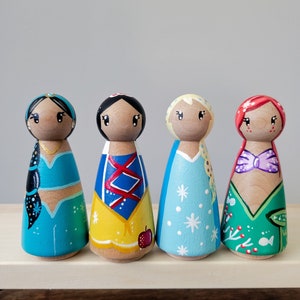 Princess Peg Dolls. Set Of 4. (3.5&quot; Tall)