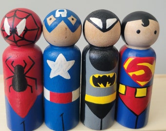 Super Hero Peg Dolls Set of 4 (3.5")