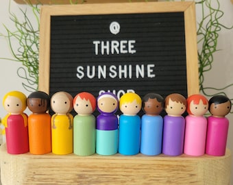Montessori Peg Dolls Multicultural Rainbow Color Set. Toys for kids. Doll house toys. Pretend play