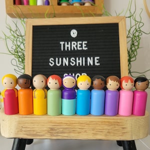 Montessori Peg Dolls Multicultural Rainbow Color Set. Toys for kids. Doll house toys. Pretend play.