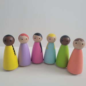 Large Multicultural Peg Doll Set. 3.5&quot; Tall Peg Dolls. Montessori Peg Dolls. Pretend play