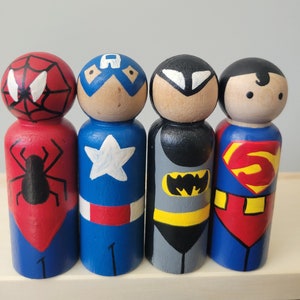 Super Hero Peg Dolls Set of 4 (3.5&quot;)