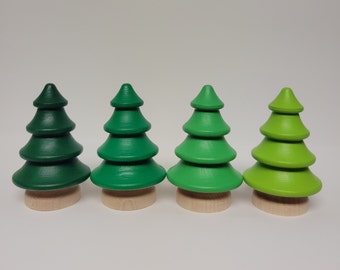 Set Of 4 Wooden Forest Trees, Wooden Toy, Montessori Inspired, Pretend Play, Doll House Toy, Natural Wood Toy. Christmas trees