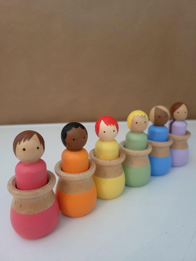 Montessori Nesting Peg Dolls Set.. Multicultural Rainbow Etsy