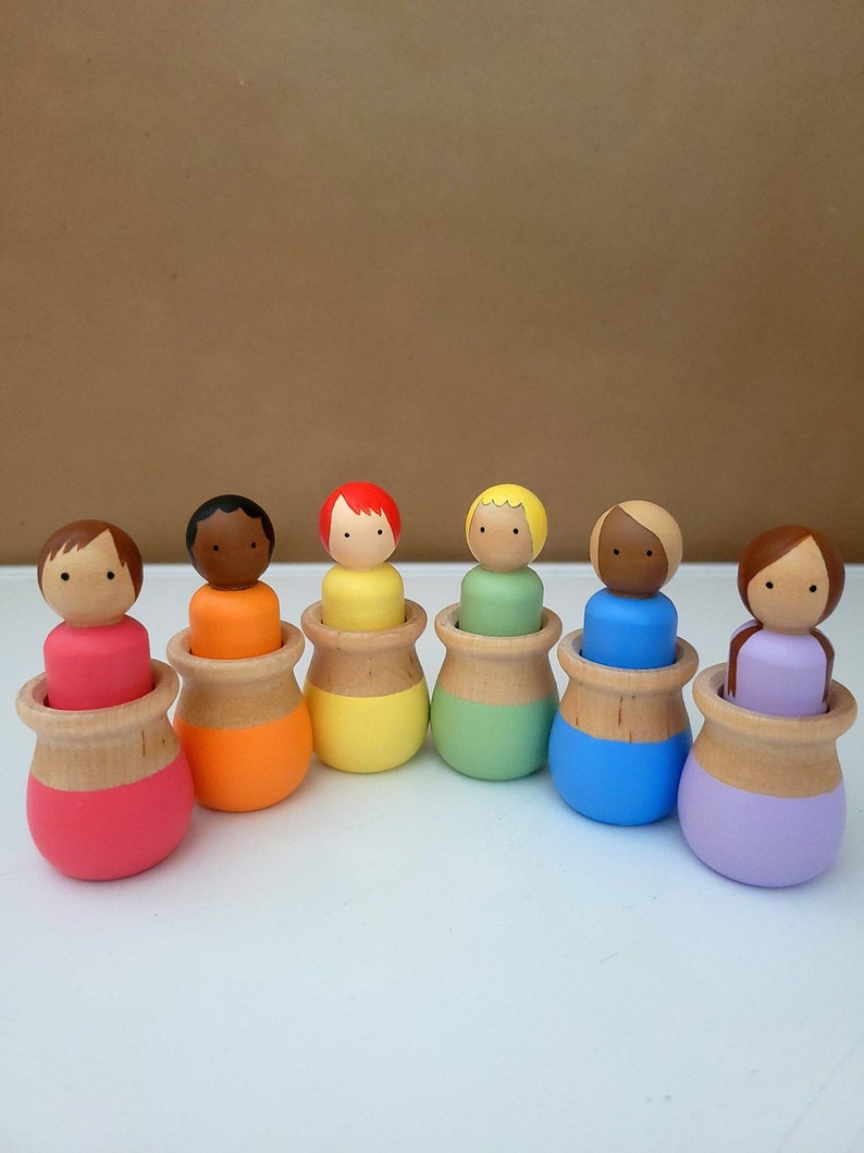 Montessori Nesting Peg Dolls Set.. Multicultural Rainbow Etsy