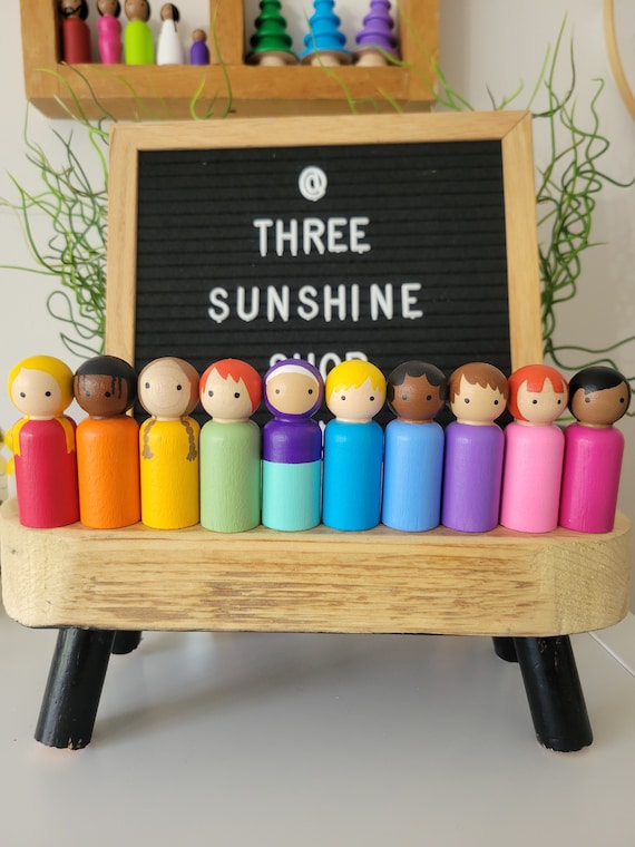 Montessori Peg Dolls Multicultural Rainbow Color Set. Toys for kids. Doll house toys. Pretend play.