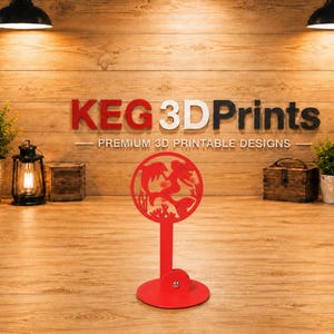 May include: A bright red, circular 3D printed stand featuring a cutout design of a mermaid and a dolphin. The decorative piece is mounted on a vertical post attached to a flat, circular base with a visible silver screw at the connection point.