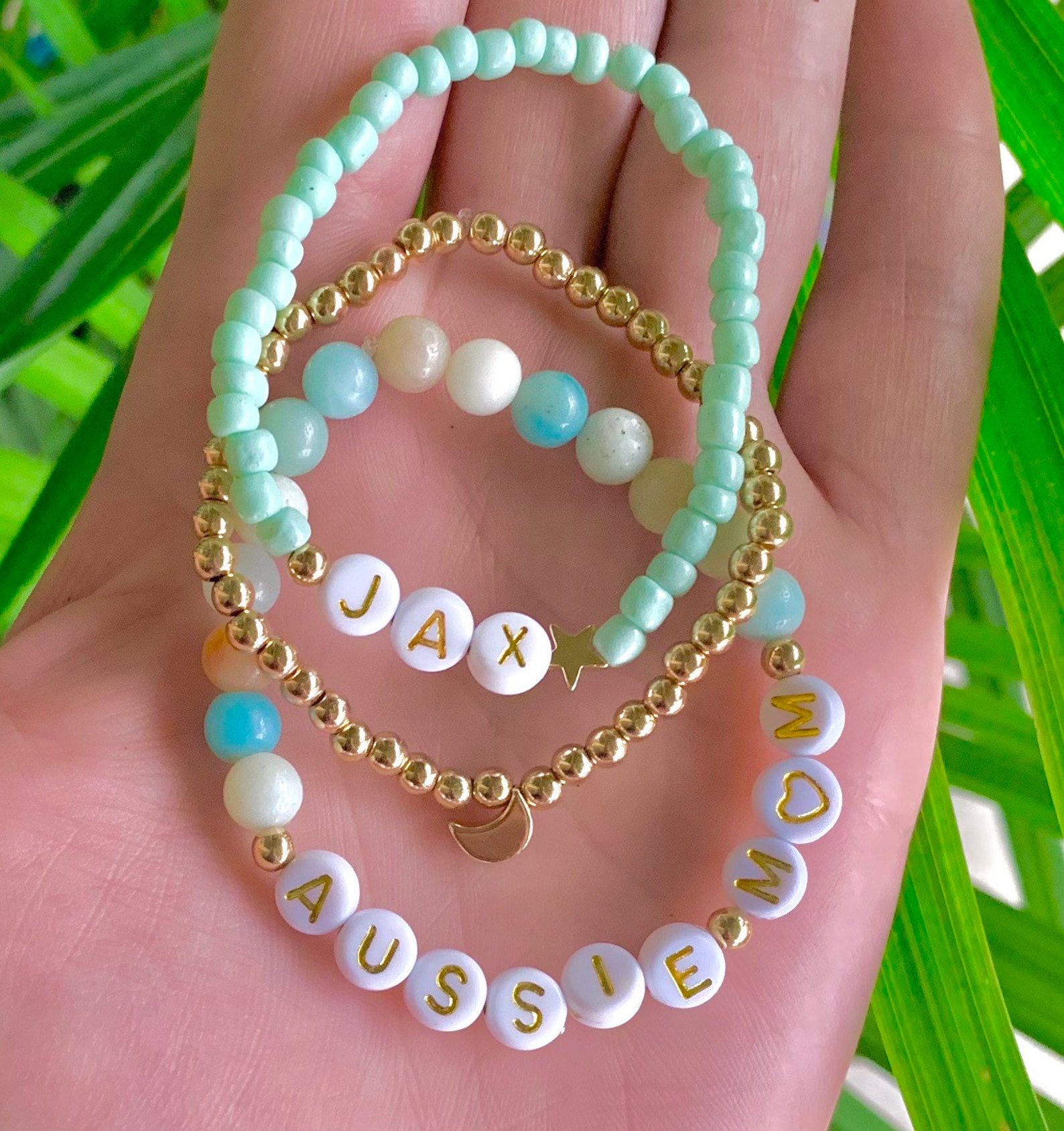 Letter Bracelet Set AUSSIE MOM Bracelet Stack Name Etsy