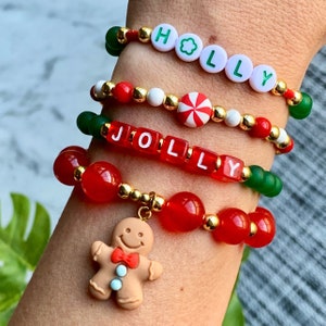 Holly Jolly Bracelet Stack | Gingerbread Man &  Peppermint Bracelets | Cute Festive Accessories for Teachers | Gold 2023 Christmas Jewelry