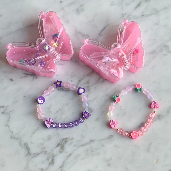 Color Changing Bead Kits & Pink Butterfly Cases | Custom Name Friendship Bracelet Kit | Solar Beads Kids Craft | Girls Mini Doll Party Favor