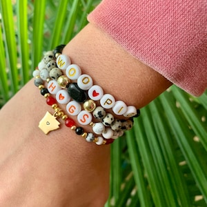 Gold Heart Arkansas Bracelet Stack | Heart Stamped Arkansas Charm | Razorback Jewelry | Woo Pig | Arkansas Gifts | Hogs Bracelet Set