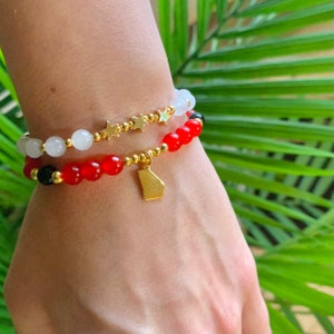 Georgia Bracelet Stack | Real Gemstones | Gold Georgia Charm | Bulldogs Jewelry | UGA | Georgia Gift | Bulldogs Bracelet Set