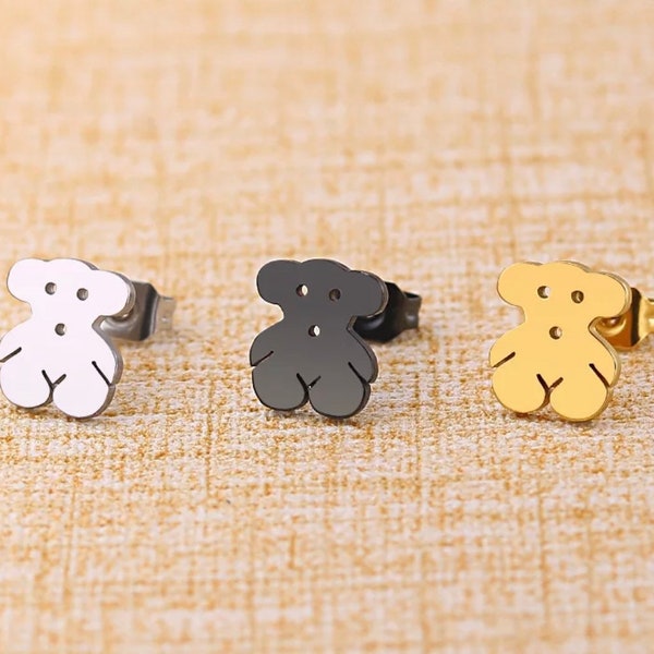Tiny dainty bear earrings 3 colors